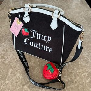 Juicy Couture Sweet N Juicy FR Tote Black Satchel Crossbody Bag Liquorice